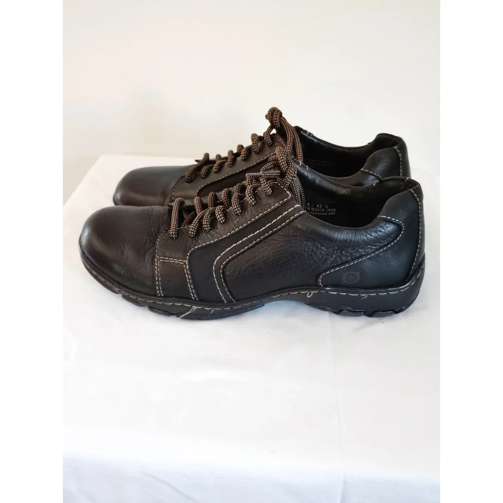 Born Nigel Men'9.5 Black Leather Lace Up Streetwear Biker Casual Oxford Shoes